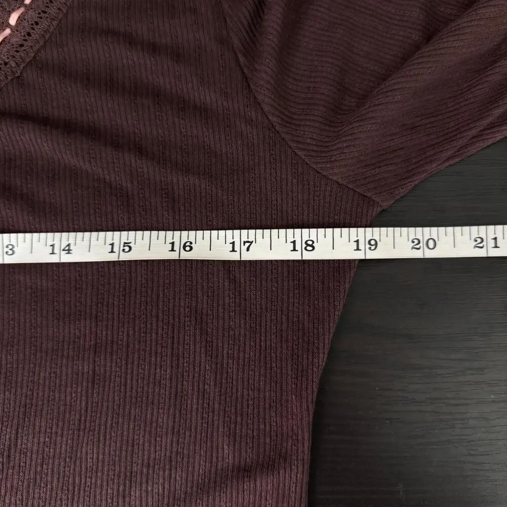 Free People Intimately Top Womens XL Only You Long Sleeve Lace Ribbed Layer NEW - Picture 7 of 9